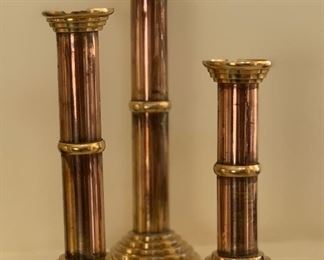 Trio Copper & Brass Candle Stands