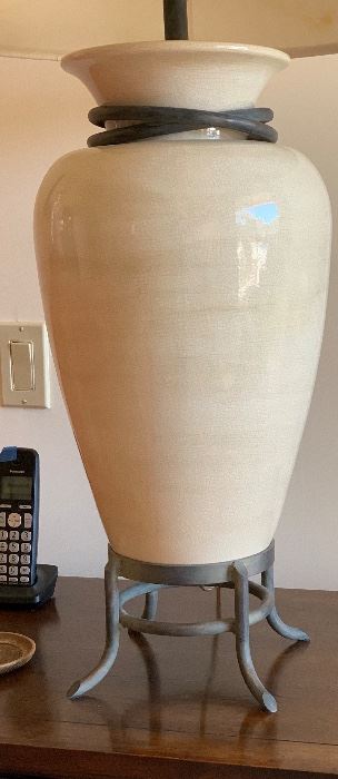 Ceramic Crackle Vase Iron Accents #2 35in H x 26in Diameter HxWxD