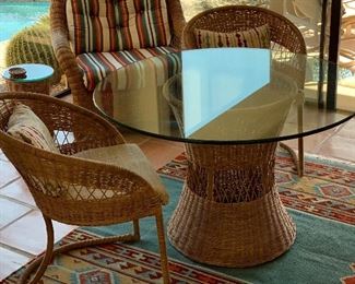 Wicker Rattan Bistro Set 2 Chairs & Table 28in H x 44in diameter Chairs: 31x25x26in HxWxD