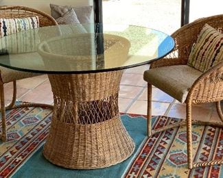 Wicker Rattan Bistro Set 2 Chairs & Table 28in H x 44in diameter Chairs: 31x25x26in HxWxD