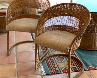 Wicker Rattan Bistro Set 2 Chairs & Table 28in H x 44in diameter Chairs: 31x25x26in HxWxD
