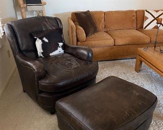 Schafer brothers rustic nail head lounge chair and ottoman 36x29x34 HxWxD