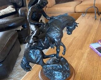Bucking horse cowboy bronze by Gloria Clay 8/25