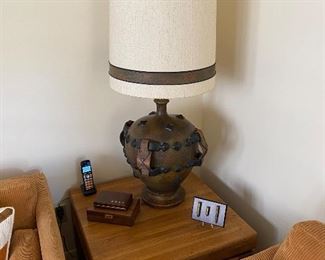 Rustic lamp leather and ceramic 45x17