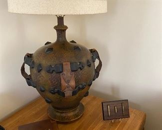 Rustic lamp leather and ceramic 45x17