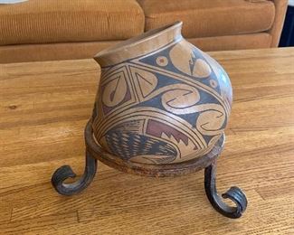 Sambe Native American Polychrome Pot w/ Stand
