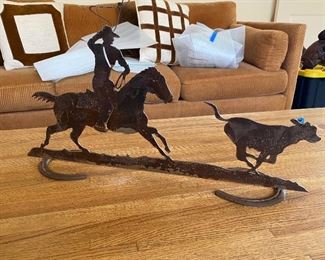 Rustic Cowboy lassoing a calf art decor