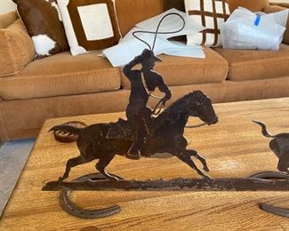 Rustic Cowboy lassoing a calf art decor