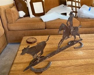 Rustic Cowboy lassoing a calf art decor