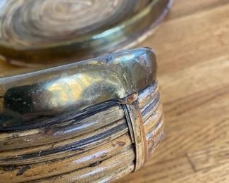 Bamboo and brass trays pair