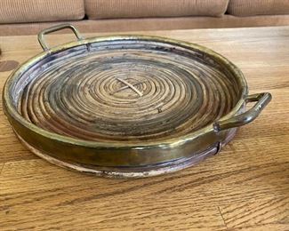 Bamboo and brass trays pair