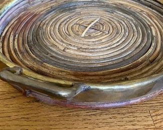 Bamboo and brass trays pair