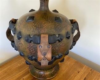 Rustic lamp leather and ceramic 45x17