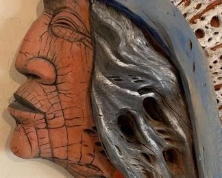 Bruce Law Native American Chief Head Sculpture Saguaro/Cholla	52x32x7in	HxWxD
