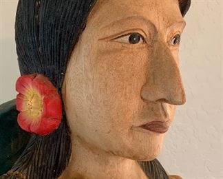 Life-size Carved wood Cigar Store Indian Woman w/ papoose	70x19x16in	HxWxD
