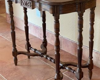 Antique 6-Leg Parlor Table Burl Top	29x32x19.5in	HxWxD
