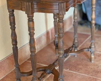 Antique 6-Leg Parlor Table Burl Top	29x32x19.5in	HxWxD
