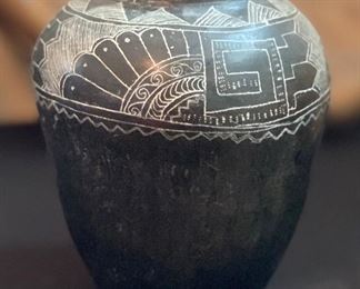 Black Etched Native American Pot San Ildefonso Pueblo	6.25in H x 5.5in Diameter
