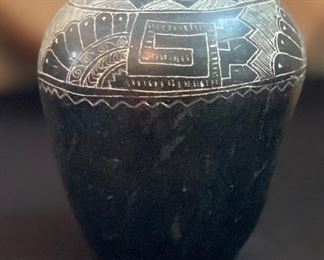 Black Etched Native American Pot San Ildefonso Pueblo	6.25in H x 5.5in Diameter
