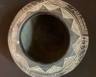 Black Etched Native American Pot San Ildefonso Pueblo	6.25in H x 5.5in Diameter

