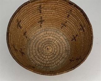 Antique Native America Coil Basket w/ Crosses	4in x 6.5in Diameter	
