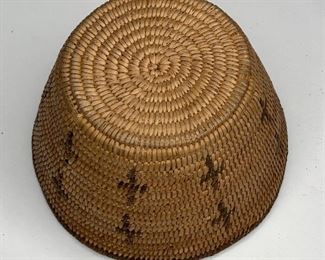 Antique Native America Coil Basket w/ Crosses	4in x 6.5in Diameter	
