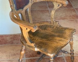 Antique Carved Oak Armchair Chair #1	37.5x23.5x20inD	HxWxD

