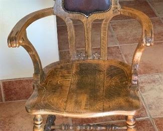 Antique Carved Oak Armchair Chair #1	37.5x23.5x20inD	HxWxD
