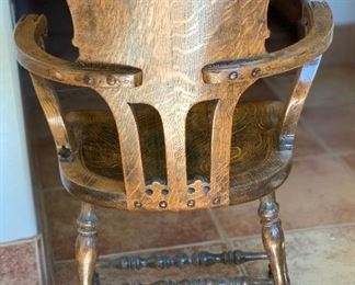 Antique Carved Oak Armchair Chair #1	37.5x23.5x20inD	HxWxD
