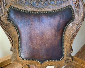 Antique Carved Oak Armchair Chair #1	37.5x23.5x20inD	HxWxD
