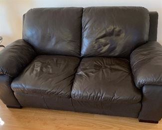 Blue/Gray Leather Loveseat Sofa