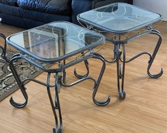 2 Glass & Scroll Iron Coffee End Tables PAIR