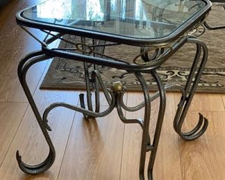 2 Glass & Scroll Iron Coffee End Tables PAIR