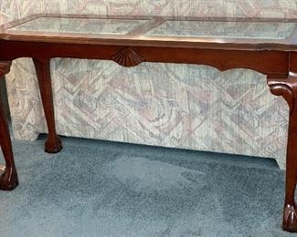 Cherry Wood Glass Top Sofa Table 27x50x18in