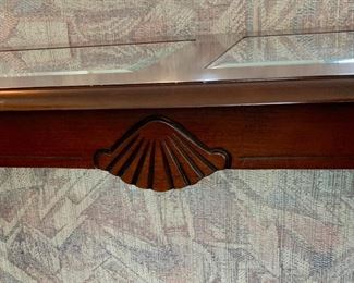 Cherry Wood Glass Top Sofa Table 27x50x18in