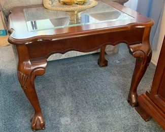1 Cherry Wood Glass Top End Table #1
1 Cherry Wood Glass Top End Table #2