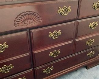 Cherry Wood Long Dresser 34x63x17.5in