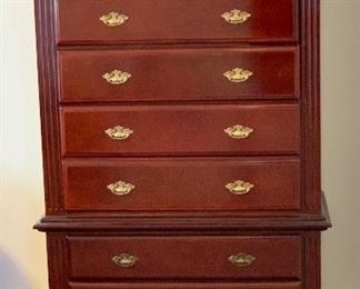 Cherry Wood Tall Boy Dresser 77x37.5x18in