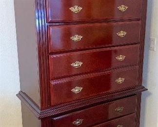 Cherry Wood Tall Boy Dresser 77x37.5x18in