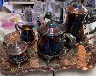 5 Piece Silver Tea Set Plate