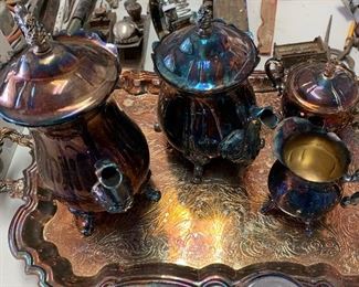 5 Piece Silver Tea Set Plate