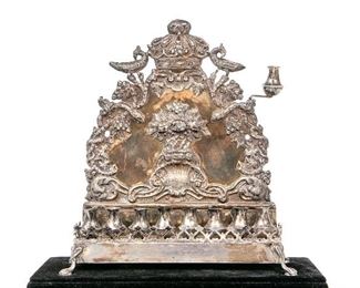 Eastern European Repoussed Silver Bench Form Menorah