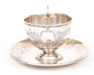 Antique Polotsk 1842 - 1958 Sterling Silver Kiddush Cup & Plate