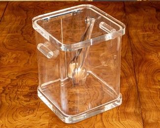 Fabulous Lucite Handled Ice Pail & Silver Plate Tongs