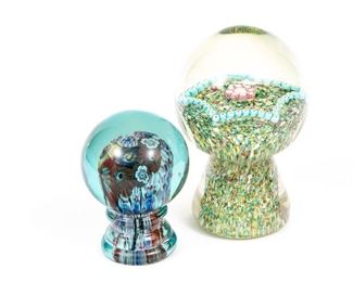Two Vintage Murano Millefiori Glass Paperweights