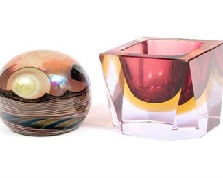 Two Pieces Of Desk Top Art Glass