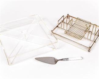 Lucite And Silver Plate Table Top Serving Items