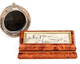 Decorative Italian Box And Round Silver Frame