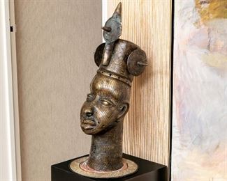 Contemporary African Cast Bronze Head Yoruba, Nigeria