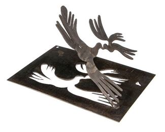 Menashe Kadishman Black Iron Sculpture Titled "Birds In Flight"